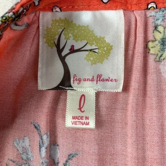 Fig and Flower Boho Peasant Blouse Mixed Prints Floral Geometric Cottagecore L - Picture 8 of 10